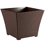 Acan Tradineur - Maceta Rattan Cuadrada de plástico, macetero, Tiesto, Recipiente para Plantas, Flores, balcón, terraza, jardín (Wengué, 30,5 x 26 cm)