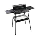 Jata JEBQ1002 - Barbacoa eléctrica con 2 opciones de cocinado: sobremesa o con patas. 400 x 240 mm. Desmontable. Panel cortaviento con rejilla superior. Soportes laterales para zona de trabajo, Negro