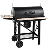 Tarrington House Barbacoa Louisiana para carbón/madera con ruedas y recoge-ceniza extraible, parrilla cromada, mesas laterales, con tapa y asa resistente al calor, negra
