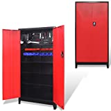 Tidyard Armario Metalico Exterior de Pared Armario de Herramientas Bandejas de Herramientas con 3 Estantes Ajustables,Carga Máxima por Estante 40kg 90x40x180cm Negro y Rojo