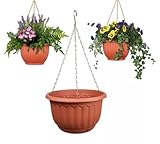 BEST&FREE x1 Macetas Colgantes Exterior Grandes 25cm. Maceteros Colgantes Exterior con Drenaje Antigoteo y Soperte Macetas Exterior. Macetero para Colgar en Techo o Pared. (1)