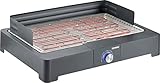 SEVERIN Barbacoa de mesa con parrilla de acero inoxidable para interior y exterior, parrilla eléctrica con arranque rápido, mini barbacoa sin riesgo de quemaduras, negro, PG 8565