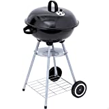 Aktive 52971 - Barbacoa carbón portátil redonda Ø46x89 cm, Con tapa y rejilla de ventilación, Doble parrilla con rejilla de ventilación, 2 ruedas incorporadas para fácil transporte