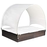 vidaXL Tumbona Doble con Toldo de Jardín Sofá Hamaca para 2 Personas con Capota Patio Terraza Piscina Aire Libre Poli Ratán Sintético Marrón