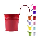 Mediawave Store - Juego de 10 macetas para flores de metal de colores surtidos con forma de cubo para colgar, para plantas de jardín con agujero de drenaje gancho desmontable (27 x 14 x 12 cm).