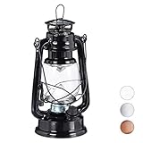 Relaxdays Farol LED, Lámpara vintage decorativa, A pilas, Negro