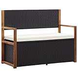 vidaXL Banco de Jardín con Almacenaje Asiento de Patio Alamcenamiento Ratán Negro Madera Maciza de Acacia