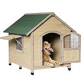 XYF Caseta para Perros Exterior de Madera, Mascota Casa de Perro, Casetas para Perros Grandes, medianos y pequeños, Refugio para Mascotas con Puertas y Ventanas (Size : Green and wood-95 cm)