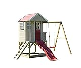 Wendi Toys M10 | Casita Infantil de Madera en Plataforma con Columpios Individuales para Exteriores Niños