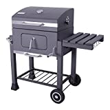 Tarrington House Barbacoa de carbón con Ruedas, Acero y Hierro Fundido, con mesita Auxiliar Plegable, Ganchos para Accesorios, Sistema Smart-Grid, 4 Aberturas de ventilación, Negro
