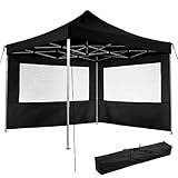 TecTake 800685 Carpa de Jardín 3 x 3m, Plegable, Aluminio, 100% Impermeable, 2 Paneles Laterales, con Cuerdas Tensoras, Piquetas y Bolsa (Negro | no. 403149)