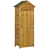 Outsunny Armario de Jardín de Madera 79x49x191,5 cm 0,28 m² Cobertizo para Almacenaje de Herramientas con Techo Asfáltico 3 Estantes y 2 Puertas con Cerrojo para Exterior Terraza Natural