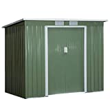 Outsunny Cobertizo de Jardín 213x130x173 cm Base de 2,1 m² Caseta de Exterior Metálica para Almacenamiento de Herramientas con 2 Puertas Correderas y 2 Ventanas Verde