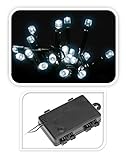 Guirnalda de luces para exterior blanco frío con temporizador y 8 funciones - 24 LED / 1,8 m - Guirnalda de luces con chip de memoria - iluminación de decoración de invierno para jardín con pilas