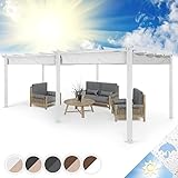 blumfeldt Pantheon Pergola Awnings Pérgola de Jardín, Carpa 2,95x5,95 m, Techo Impermeable y Retráctil de Poliéster Exterior, Cenador Marco Aluminio, Protección UV, Pergolas de Jardin, Blanco
