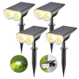 Linkind Luces Solares LED Exterior Jardin, Foco Solar con Sensor de Luz, Blanca Cálida 3000k 650lm, Lámpara Solar Impermeable IP67 para Iluminación de Caminos, Patio, Terreza y Camping (4 Piezas)