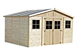 TIMBELA Cobertizo de Madera para jardín - A246x418x320cm/12m2 Cobertizo de Madera Natural - Taller de Jardín - Bicicleta, Almacenamiento de Herramientas M331