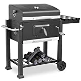 Barbacoa de Carbón, Parrilla de Carbón Grande, Carro de Barbacoa con Termómetro y Ruedas, 3 Parrillas, Estantes con Ganchos, Ventilación Activa,para Jardín Exterior BBQ y Barbacoa Familiar