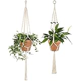 GAGAKU Macramee - Macetero colgante para interiores, estilo bohemio, hecho a mano, cuerda de algodón, con borlas, juego de 2 unidades