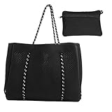 Bolso de Mano para Mujer, Diseño Perforado de Estilo Versátil, Bolso Pequeño para Colgar Incorporado, Bolso Grande para Piscina de Playa, para Viajes de Oficina(Negro)