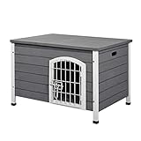 PawHut Caseta para Perros de Madera Jaula Casa para Mascotas con Puerta de Alambre con Cerradura y Asas Huecas Laterales para Interior y Exterior 80x55x53,5 cm Gris