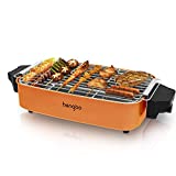 Barbacoa Éléctrica Parrilla Barbacoa Sin Humo de Mesa con Bandeja Recoge Grasa para Exterior Interior, Grill Electrico BBQ Temperatura Ajustable, 1800W - Naranja