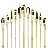 Aufun Linterna de jardín de bambú, juego de 24 antorchas de bambú, antorchas de aceite para exteriores, antorchas de exterior con mecha de repuesto, luz de camino de lámpara de aceite, altura: 90 cm