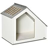 PawHut Caseta de Madera para Perros Interior Casa para Mascotas con CojГn Desenfundable Lavable y 5 Ventilaciones 84,5x54,5x75 cm Blanco