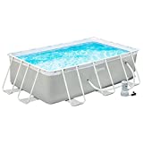 Outsunny Piscina Desmontable Tubular 340x215x80 cm Piscina Rectangular de Exterior con Depuradora de Cartucho 4.000 L/H Mangueras Longitud 100 cm y Marco de Acero Gris