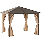Outsunny Cenador de Jardín 3x3 m con 4 Cortinas Laterales 4 Mosquiteras y Gancho para Lámpara Gazebo Pabellón de Aluminio para Exterior Patio Fiestas Marrón