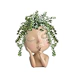 Pcscevcr Maceta suculenta de resina, jarrón creativo de cabeza humana, maceta moderna con orificio de drenaje, para decoración del hogar y jardín (marrón claro)
