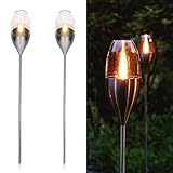 Navaris 2x Antorcha solar LED de exterior - Luces de jardín con efecto de llama - Lámparas decorativas con estaca para césped - Acero inoxidable