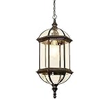 DLGGO American Country Village Antiguo del Metal de la Jaula al Aire Libre Luz Pendiente Impermeable IP54 Montaje Industrial Retro Pérgola Jardín de Techo Lámpara Colgante de Cristal Linterna Pergola