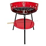 Barbacoa Redonda con 3 Patas Desmontable de Acero 36x36x53,5cm con Bandeja - Parrilla de Barbacoa de Carbón o Leña al Aire Libre, Camping y Picnic