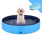 GoStock Piscina para perros plegable Mascota Piscina portátil Bañera para niños Gran mascota Perro Gato PVC antideslizante para interiores/ exteriores (cepillo de baño adicional para mascotas)100x30CM