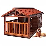 QXWJ Casa de perros de madera, casa de perros extra grande con puerta for uso en interiores y exteriores, al aire libre con percha, perchas, perchas de peatones, perrera, con área de cerca y placa inf