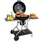 Barbacoa de Carbón, Bbq Carbon Grill Barbacoas de Carbon Portatil con Tapa, Ruedas 58cm de Diámetro para Picnic, Camping, Jardín
