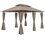 CASARIA Cenador de Jardín 3x4m Arena Pabellón Topas 6 Cortinas Laterales Marco de Acero Techo Doble