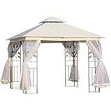 Outsunny Cenador de Jardín 300x300x280 cm Carpas para Exterior Grandes Doble Techo con Mosquitera y Piquetas para el Suelo Fácil de Drenar Poliéster Acero Blanco