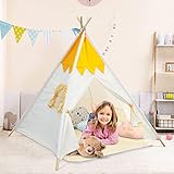 Tienda de Campaña Infantil - Carpa Jardín Infantil Plegable Niños y Niñas con Tapete de Felpa para Juegos Tipi Casitas Infantiles en Interiores y Exteriores (Amarillo Floral)
