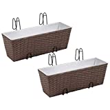 Balcón Maceta Jardinera de Ratán Trapecio Set de 2 Piezas 50 cm Marrón