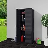 Cikonielf Armario alto de exterior impermeable, 65 x 38 x 171 cm, armario de jardín con 2 puertas y 3 estantes ajustables ventilados, armario de balcón de polipropileno, color negro
