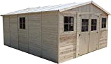 TIMBELA Cobertizo de Madera para jardín - A246x418x522cm/20m2 Cobertizo de Madera Natural - Taller de Jardín - Bicicleta, Almacenamiento de Herramientas M333