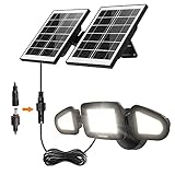 MEIKEE Luz Solar Led Exterior Interior, Foco Solar LED Potente 500LM, IP66 Impermeable, 2 Brillos, Luces de 3 Colores Ajustables 3 Cabezales 270° Iluminación de Seguridad con Cable de 5 Metros