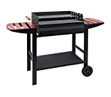 Tarrington House Barbacoa portátil de carbón Gouette con forma rectangular y doble parrilla, acero / FSC madera de pino, altura regulable, con ruedas, negro