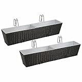 Festnjght 2X Jardinera para Balcón Maceteros con Soporte de Rattan para su Balcón Terra Ventana decoración Negro 80 cm