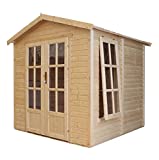 TIMBELA Caseta de Jardín de Madera A233 x P222 x A233 cm, Oficina Caseta de Madera con Piso, Ventana, Puerta Doble, Cabaña de Jardín de Madera para Trabajar en Casa, Taller o Estudio de Jardín M351FB