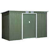 Outsunny Cobertizo de Jardín 280x130x172 cm Base de 3,1 m² Caseta de Exterior Metálica para Almacenamiento de Herramientas con 2 Puertas Correderas y 2 Orificios de Ventilación Verde