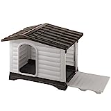 Ferplast 87257099 - Caseta de exterior para perros Dogvilla 110, panel lateral que se puede abrir, robusto plástico resistente a los golpes y a los rayos UV, rejilla de dentilación, 111 x 84 x 79 cm