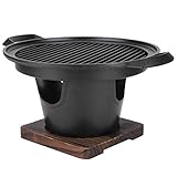 Parrilla Barbacoa Interior, Estufa Barbacoa Coreana sin Humo, Mini Parrilla Hierro Fundido con Sartén Antiadherente Estufa Carbón para Barbacoa Portátil para Interiores Y Exteriores Camping Hogar